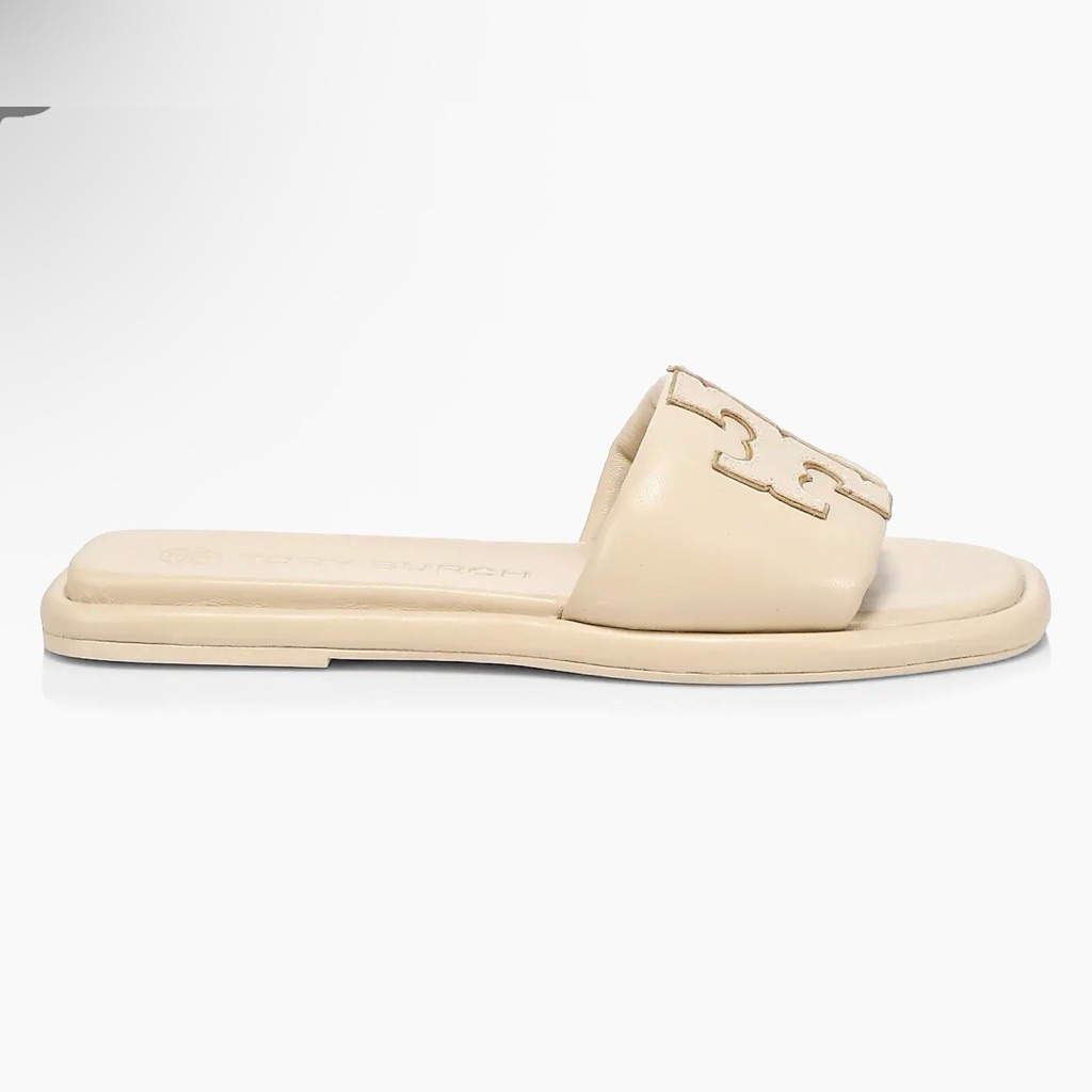 Tory Burch Double-T Monogram Padded Leather Slide Sandals Sz 11